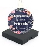 Coworkers Christmas Tree Ornament Ceramic Ornament Keepsake Double-Sided Printing with Golden String,Collegues by Chance Friends by Choice