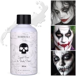 BOBISUKA White Face Body Paint Liquid Texture Washable Non Toxic Facepaint Fast Drying Foundation Makeup for Halloween Clown Skeleton Skull Cosplay SFX Costume Party Large Capacity(130ml)