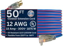 US Wire 99050 12/3 50-Foot SJEOW TPE Cold Weather Extension Cord Blue with Lighted Plug