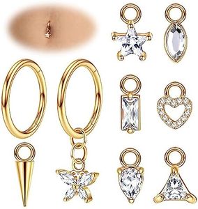 Adramata 14G Piercing Nombril Acier Chirurgical Cartilage Helix Piercing Oreille Grossesse Nombril Piercing Anneaux Percing au Nombril Pendant Argent Or Corporel Piercing pour Femme