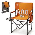 TIMBER RIDGE Heavy Duty Camping Chair with Compact Size, Portable Directors Chair with Side Table and Pocket for Camping, Lawn, Sports and Fishing, Supports Up to 400lbs,Orange