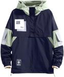 GURUNVANI Casual Hoodie Long Sleeve Hooded Jacket Color Block Pullover, Navy Blue, 3X-Large