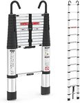 12.5ft Telescoping Ladder, LUISLADDERS Aluminum Telescopic Extension Ladder One-Button Retraction with Hooks EN131 330lbs Max Capacity, Multi Purpose Collapsible Ladder for RV or Outdoor Work