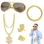 Funmo Hip Hop Costume kit 80s 90s Dollar Sign Necklace Sunglasses Bracelet Rings Hip Hop Costume Set for Men Rapper Fancy Dress Carnival Accessories Sunglasses Golden Fake Dollar Sign Necklace