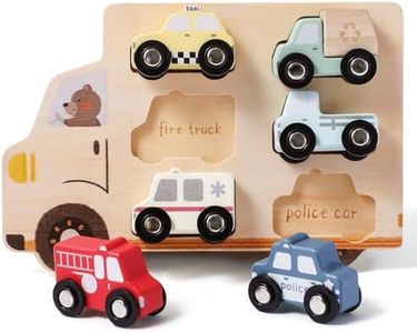Wooden Cars Vehicle Set for Toddlers 1-3 Wooden City Cars and Trucks Toys for Boys Girls’ Educational Play