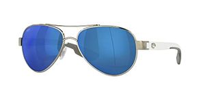 Costa Del Mar Women's Loreto Aviator Sunglasses, Palladium/Grey Blue Mirrored Polarized, 56 mm