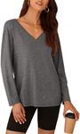 PRETTYGARDEN Womens Fall Fashion 2024 T Shirts Casual Long Sleeve V Neck Tunic Tops Loose Basic Tees (Dark Grey,XX-Large)