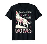 Just A Girl Who Loves Wolves Cute Wolf Silhouette Flower T-Shirt