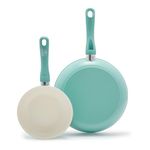 GreenLife Soft Grip Healthy Ceramic Nonstick 7" and 10" Frying Pan Skillet Set, PFAS-Free, Dishwasher Safe, Turquoise