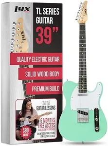 LyxPro 39” Electric Guitar TL Series, Full-Size Paulownia Wood Body, 3-Ply Pickguard, C-Shape Neck, Ashtray Bridge, Quality Gear Tuners, 3-Way Switch & Volume/Tone Controls, 2 Picks Included, Green