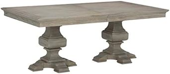 Hekman Furniture Pedestal Trestle Dining Table Driftwood Finish, Mindi Framed Molded Edge Top Modern Dining Room Table, Sturdy Wooden Material Quadruple Hand-Turned Base Best for Home Decor