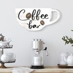 Kigley Coffee Bar Sign 13 x 6.7 Inch Rustic Wood Coffee Sign Farmhouse Coffee Bar Wall Decor Coffee Wall Sign Boho Kitchen Decor Art Accessories for Home, Kitchen, Coffee Station (White)