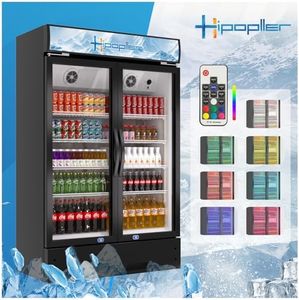 HIPOPLLER Commercial Merchandiser Refrigerator 17.1 Cu.Ft Glass Door Upright Display Fridge with Lightbox LED Lightning, Beverage Cooler for Home Restaurant Office Grocery Stores, ETL Approved, Black