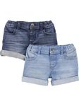 Simple Joys by Carter's Toddler Girls' Denim Shorts, Pack of 2, Dark Denim/Light Denim, 4 Years