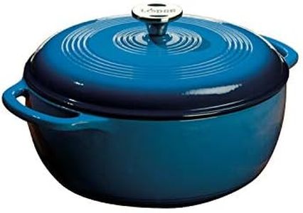 Lodge 6 Quart Enameled Cast Iron Dutch Oven with Lid – Dual Handles – Oven Safe up to 500° F or on Stovetop - Use to Marinate, Cook, Bake, Refrigerate and Serve – Blue