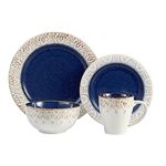 American Atelier Granada Round Dinnerware Set – 16-Piece Stoneware Dinner Party Collection w/ 4 Dinner Plates, 4 Salad Plates, 4 Bowls & 4 Mugs – Unique Gift Idea for Any Special Occasion or Birthday