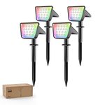 Philips 4 Packs Solar RGBW Spot Lights Outdoor, 18 LED Solar Powered Landscape Lights, 9 Lighting Modes Color-Changing Dusk to Dawn Waterproof Pathway Spotlights for Garden Trees Halloween Christmas