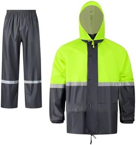 VUVEA Men's Lightweight Waterproof Rain Suit - Reflective Jacket & Pants with Hood for Outdoor Work, Fishing, Hiking