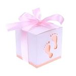 JZK 50 x Pink footprint paper baby shower favour boxes for girl baby shower girl birthday party christening baptism newborn party