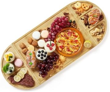 Garvee Cheese Board Set of 3 with Magnetic, Large Bamboo Serving Board Tray with 5 Built-in Compartments and Deep Juice Grooves, Cheese Platter for Kitchen, Party, Wedding