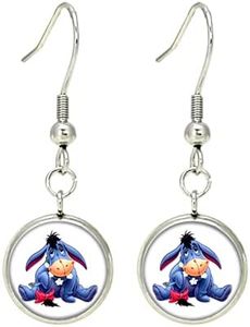 Winni Pooh Eeyore Earrings, Anime Cartoon Metal Earring, TV Movies Gifts for Women, Men, Girls and Boys, 0, Zinc, No Gemstone