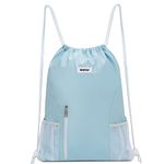 Drawstring Backpack Sports Gym Sackpack with Mesh Pockets Water Resistant String Bag for Women Men Children (Blue)