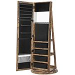 SONGMICS 360 Deg Swivel Jewelry Cabinet, High Full Length Mirror, Lockable Jewelry Armoire, with Built-in Small Mirror, Rear Storage Shelves, Rustic Brown UJJC062K01