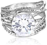 925 Sterling Silver Ring With A White Round Cubic Zirconia CZ Prong, Hypoallergenic, Nickel and Lead-free, Artisan Handcrafted Designer collection, Made In Israel, Sterling Silver, Cubic Zirconia