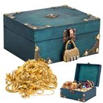 MISUYUE Pirate Treasure Chest Storage Box, Wooden Treasure Chest with Lock, Vintage Handmade Decorative Storage Box for Jewellery Toy Halloween Christmas Gifts（5.9x4.7x2.8in）