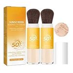 Mineral Powder Sunscreen, SPF 50 PA++, Translucent, Makeup Setting Powder with Brush, Natural Lightweight Long Lasting Oil Control Matte Powder Sunscreen for Face (2pcs)