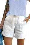 GOLDPKF Ladies Shorts Denim Shorts for Women Linen Cotton High Waist Jeans Shorts Women Summer Drawstring Cargo Hot Pants White UK Medium