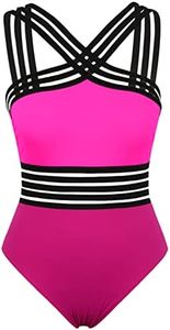 Hilor Women's Vintage One Piece Bathing Suit Front Crossover Swimsuits Hollow Swimwear Monokinis Hot Pink Gradient S/US4-6