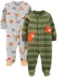 Simple Joys by Carter's Boys' 2-Pack Fleece Footed Sleep and Play, Tiger/Animals, 0-3 Months