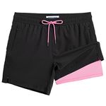 MaaMgic Mens Swim Trunks with Compression Liner 2 in 1 Swimming Shorts Stretch 5.5" Quick Dry Bathing Suits,Black Pink,Medium