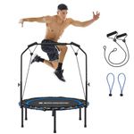 SONGMICS 40 Inches Mini Fitness Trampoline, Fitness Rebounder with Adjustable Handrail, Foldable Trampoline for at-Home Workout, Max. Load 264.6 lb, Blue and Black USTR040Q01