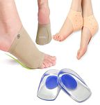 FLYWELL Arch Support Sleeves Sock, Heel Pad with Comfort Gel Pad Cushions For Foot Pain Relief 1 Pair, Moisturizing Silicone Heel Socks 1 Pair, Heel Protector Insole Cups 1 Pair.