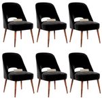 WOODEN SPACE Soft Serenity Velvet Dining Chairs – Set of 6 | Rosewood Legs | Comfortable & Stylish for Dining Room, Living Room, Bedroom, Cafe, or Restaurant | 1-Year Warranty (Black)