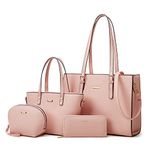 Women Fashion Synthetic Leather Handbags Tote Bag Shoulder Bag Top Handle Satchel Purse Set 4pcs (A-Pink)