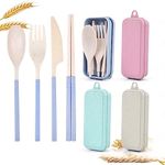 Reusable Utensils Set with Case, Collapsible Travel Utensils with Case, Wheat Straw Flatware Set for 4, Chopsticks Knives Fork and Spoon for Lunch Box Kitchen Portable Cutlery Set for Kids Adults