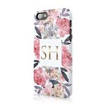 Tirita Personalised Compatible with iPhone 5 / 5s / SE 2016 Hard Case Cover Floral Watercolour Gold Flowers Spring Monogram Custom Initials Name Bling PRINTED GLITTER, NOT REAL GLITTER