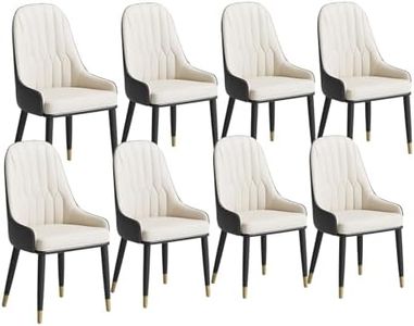 POVISON Dining Chairs Set of 8, Modern Dining Room Chair with PU Leather, Wingback Chair for Dining Room, Living Room, Pub, Coffee Home Kitchen (Black & Beige)