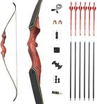 60 Inch Takedown Recurve Bow and Arrow Set Traditional Longbow Draw Weight 25-65lbs Right Hand Left Hand American Hunting Longbow for Outdoor Hunting Practice (30 Lbs, Right red kit)