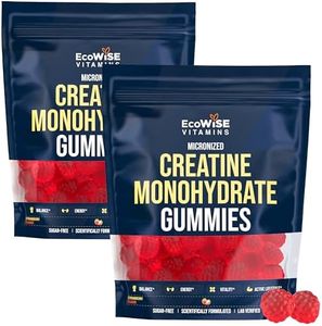 ECOWISE VITAMINS Creatine Monohydrate Gummies 5000 mg per Serving, Strawberry Flavor, with Turmeric Root & Black Pepper, Sugar Free, Vegan Creatine Gummies, 120 Gummies, 30 Servings, Pack of 2