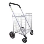 dbest Products Cruiser Cart Deluxe 2 Shopping Grocery Rolling Folding Laundry Basket on Wheels Foldable Utility Trolley Compact Lightweight Collapsible, Silver