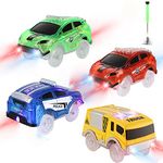 Tracks Cars Replacement only, Toy Cars for Tracks Glow in The Dark, Racing Car Tracks Accessories with 5 Flashing LED Lights, Compatible with Most Car Tracks for Kids Boys and Girls(4pack)