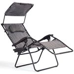 Goplus Folding Zero Gravity Lounge Chair Wide Recliner for Outdoor Beach Patio Pool w/Shade Canopy & Cup Holder (Gray Zero Gravity Chair)