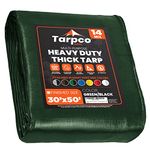 Tarpco Safety Heavy Duty 245 GSM/ 14 Mil Tarp Cover, Waterproof, UV Resistant, Rip and Tear Proof, Poly Tarpaulin with Reinforced Edges for Roof, Boat (Green/Black 30′ X 50′ | 9.15m X 15.25m)