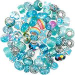 60 Pieces European Assorted Large Hole Spacer Beads Assortments Glass Charm Beads Rhinestone Beads Supplies for DIY Necklace Bracelets Jewelry Making