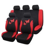 Flying Banner Breathable Mesh Car Seat Covers Colorful Butterfly Offset Printing Pattern Airbag Compatible Protector (Full Set, Red)