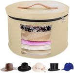 VanlonPro Large Hat Storage Box for Women & Men, 16" D x 10" H Hat Box Organizer，Foldable Round Travel Hat Boxes with Dustproof Lid, Stuffed Toy Storage Bin Bag (Milk Coffee)